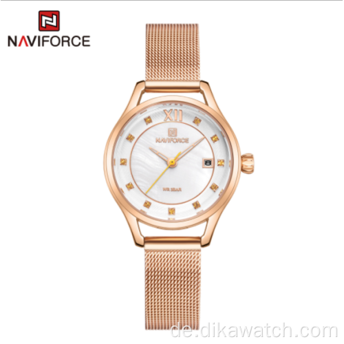 NAVIFORCE NF5010S Strass Edelstahl Feinmaschiger Gürtel Damenuhr im Stil einfaches Temperament Armbanduhren